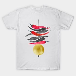 Red, black and gold lemon chili charm T-Shirt